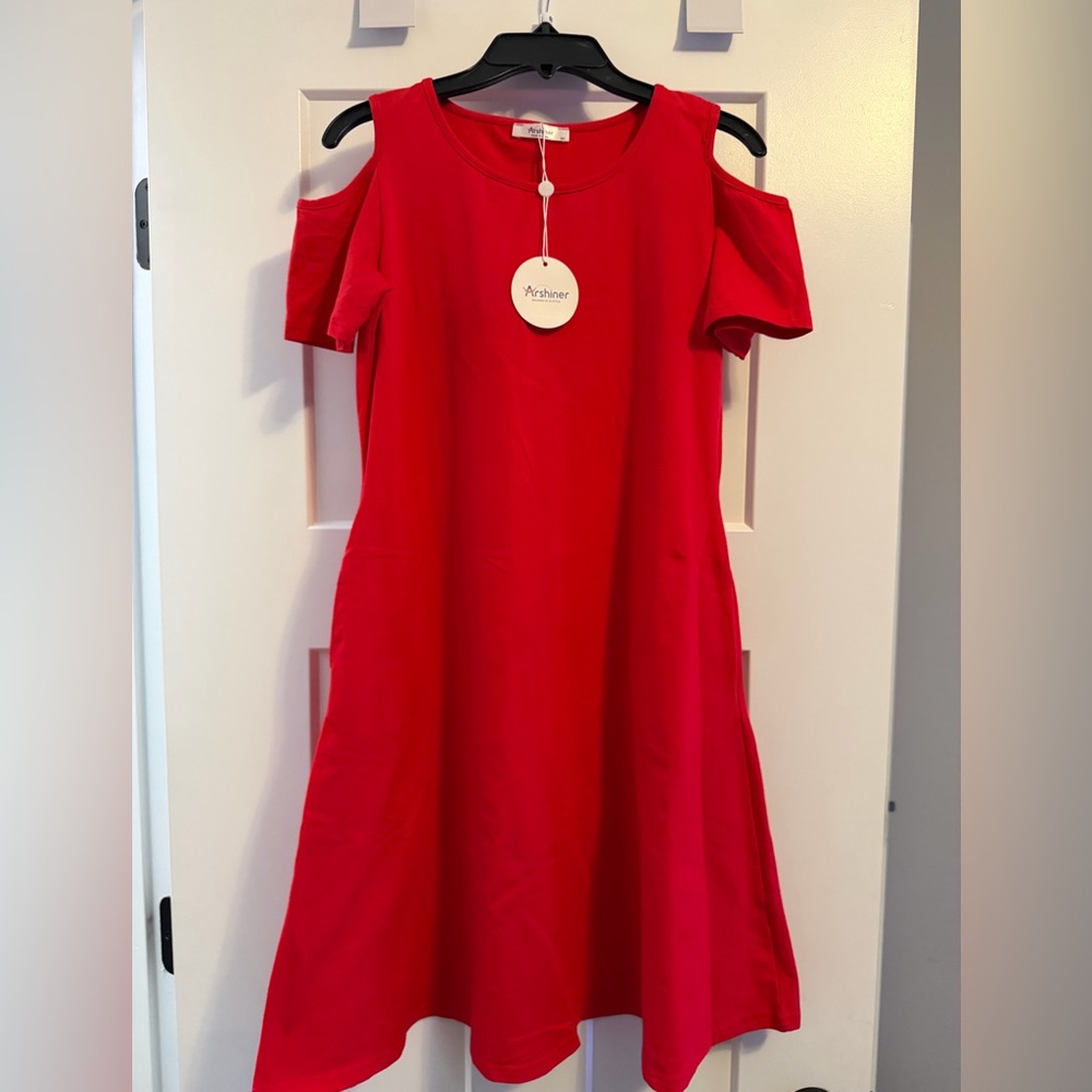 Red Cold Shoulder Kids Dress